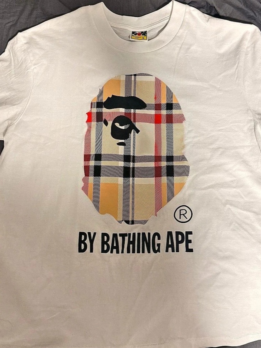 A Bathing Ape BAPE Check By Bathing Ape Tee White/Beige & Red Large